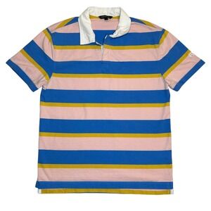 Banana Republic Rugby Polo Shirt Pink Blue Yellow Stripe Mens Size‎ M